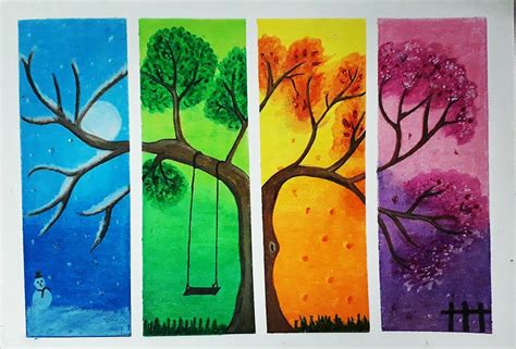 6 seasons drawing|4 seasons painting easy.